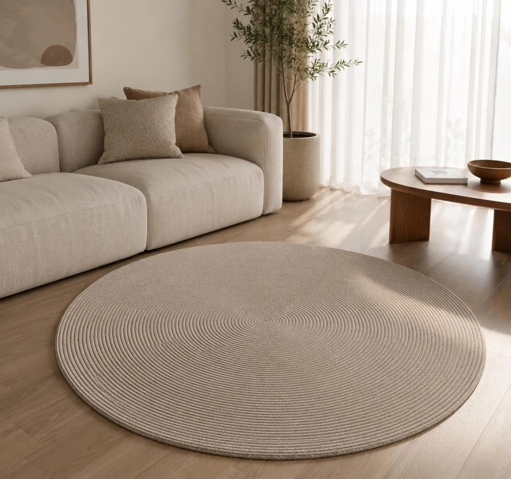 Beige Circle Rug, Handwoven Jute Round Rug, Boho Farmhouse Area Carpet, Natural Textured Living Room Decor Round Rug, Japandi Home Decor,
