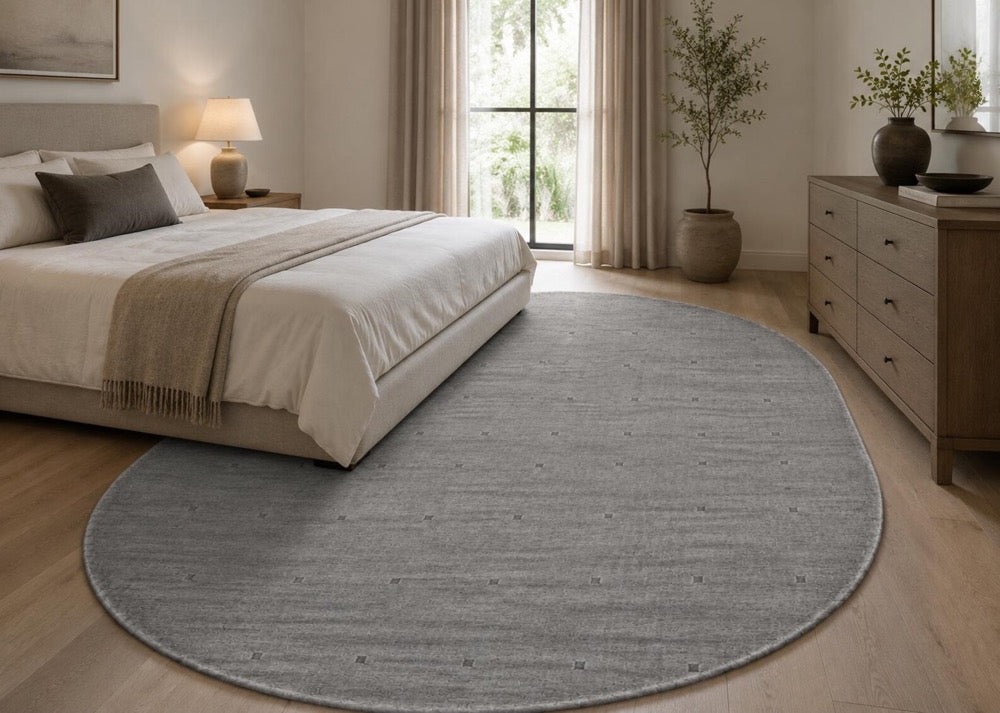 Grey Oval Hand Tufted Wool Rug, Modern Minimalist Scandinavian Carpet
