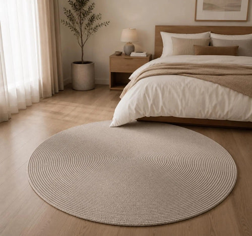Beige Circle Rug, Handwoven Jute Round Rug, Boho Farmhouse Area Carpet, Natural Textured Living Room Decor Round Rug, Japandi Home Decor,