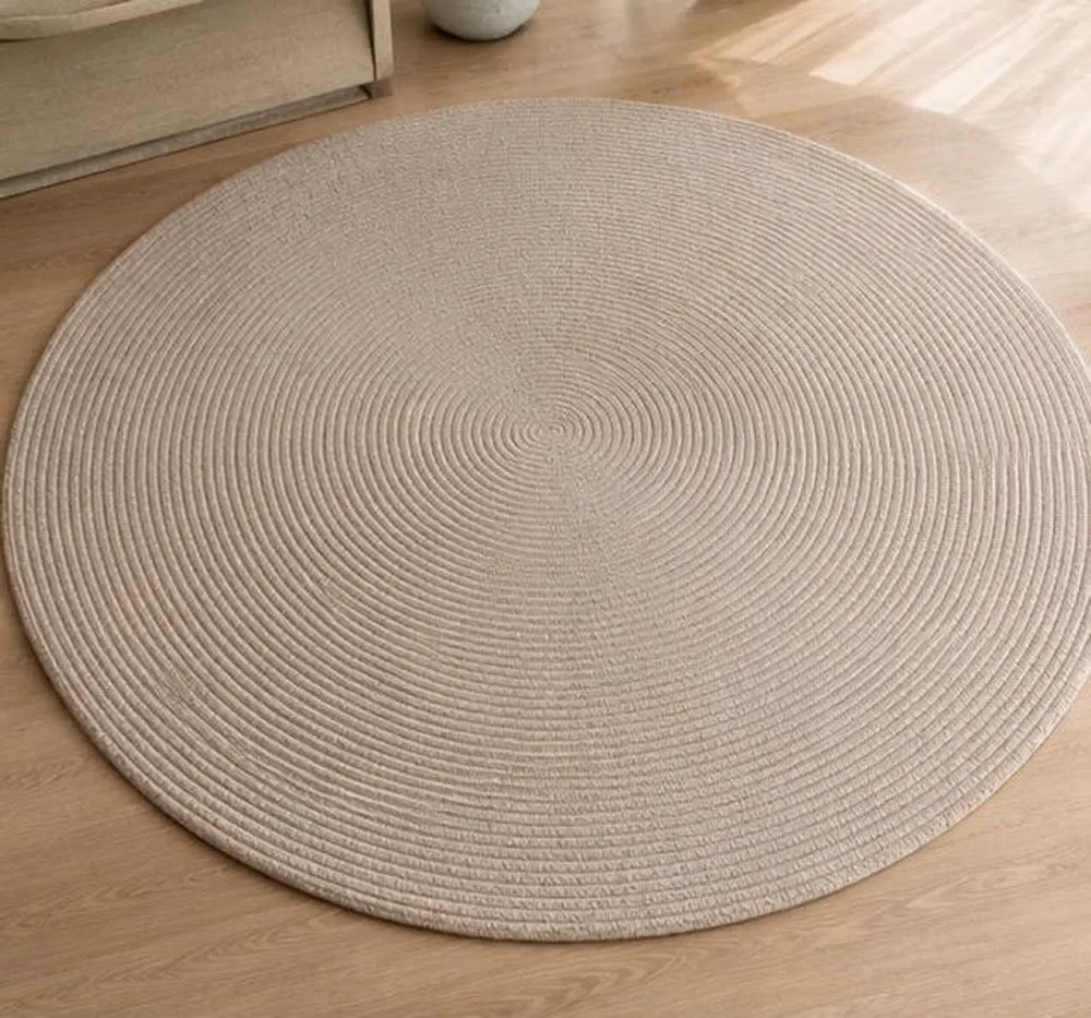 Beige Circle Rug, Handwoven Jute Round Rug, Boho Farmhouse Area Carpet, Natural Textured Living Room Decor Round Rug, Japandi Home Decor,