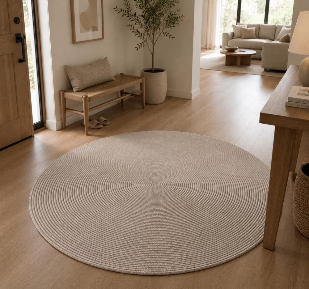 Beige Circle Rug, Handwoven Jute Round Rug, Boho Farmhouse Area Carpet, Natural Textured Living Room Decor Round Rug, Japandi Home Decor,