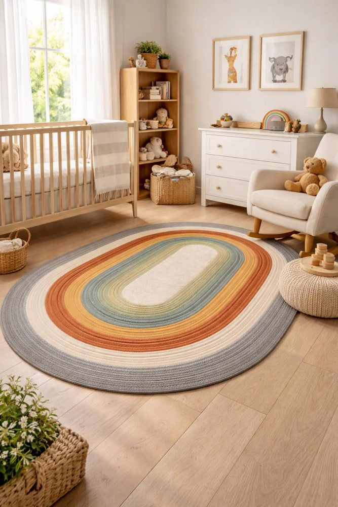 Oval Rug, Multicolor Boho Area Carpet, Scandinavian Home Decor 8x10 rug