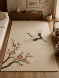 Hand Tufted Crane Cherry Blossom Area Rug – Japandi Zen Beige Carpet