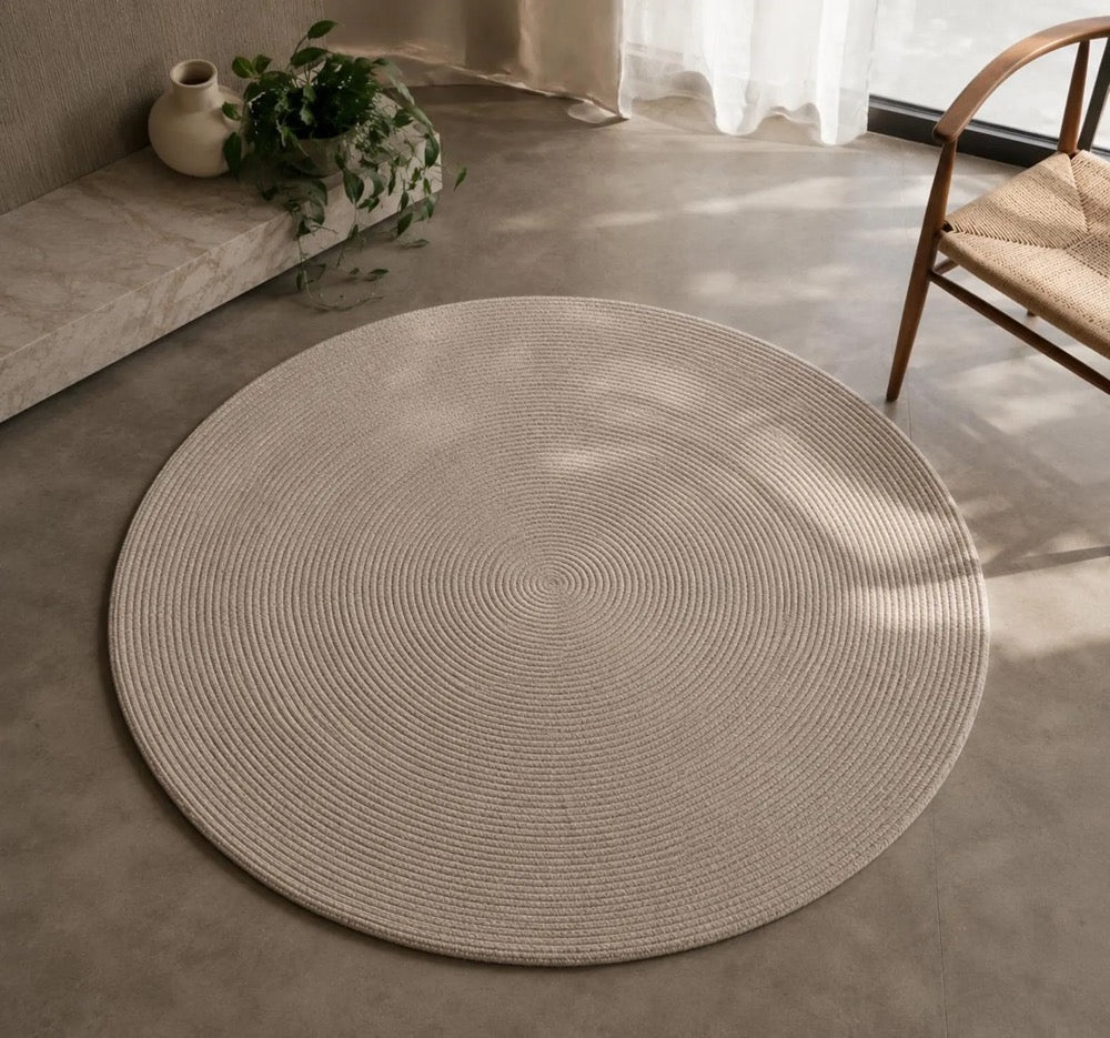 Beige Circle Rug, Handwoven Jute Round Rug, Boho Farmhouse Area Carpet, Natural Textured Living Room Decor Round Rug, Japandi Home Decor,
