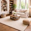 Handmade Chunky Knit Wool Rug, Cream Area Rug, Cozy Carpet, Modern Living Room Decor
