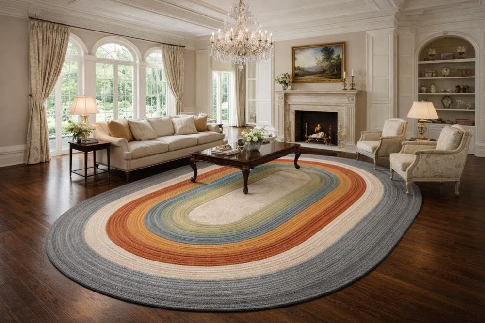 Oval Rug, Multicolor Boho Area Carpet, Scandinavian Home Decor 8x10 rug