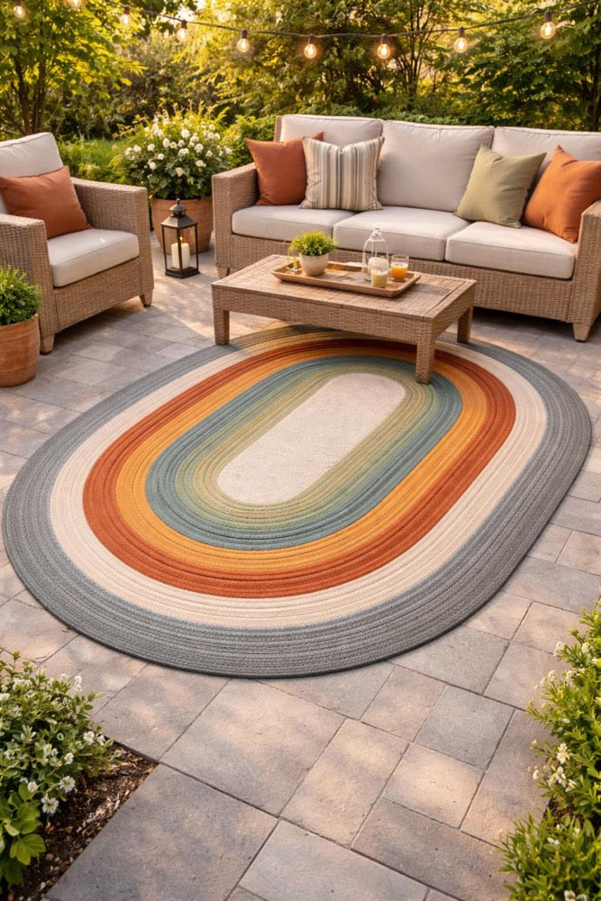 Oval Rug, Multicolor Boho Area Carpet, Scandinavian Home Decor 8x10 rug