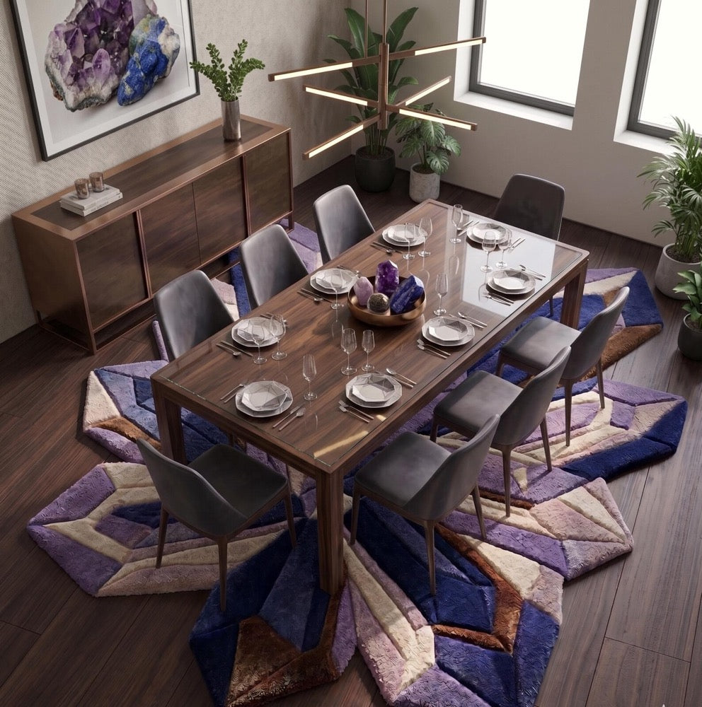 Crystal Cluster Hand Tufted Rug, Amethyst Geometric Area Carpet, Purple Blue Abstract Statement Rug, Modern Home Decor, Living Room decor